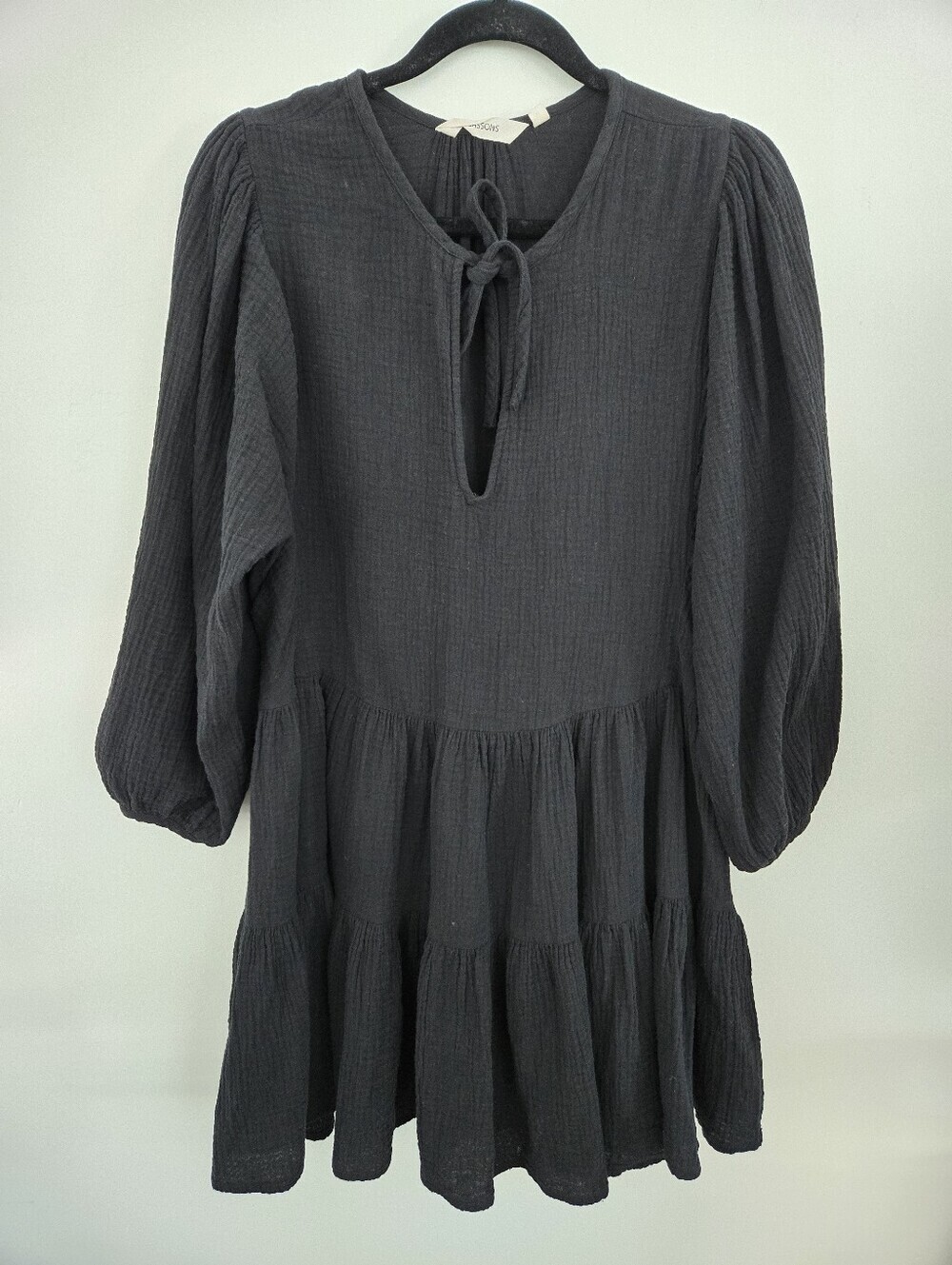 Glassons Tiered Cotton Gauze Midi Dress. Black. Size Small.